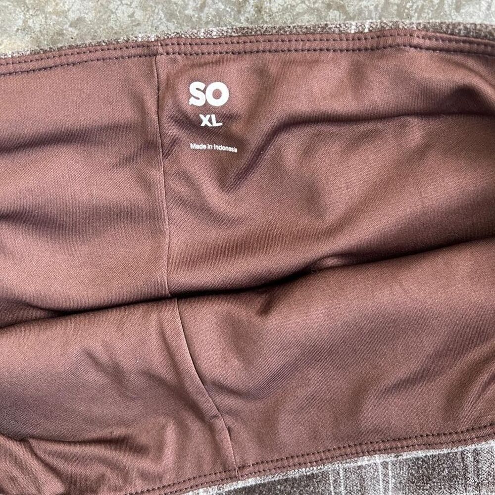 SO Plaid Mini Skort Brown Neutral Tartan Print XL Retro Slit Detail Comfortable - Picture 5 of 8